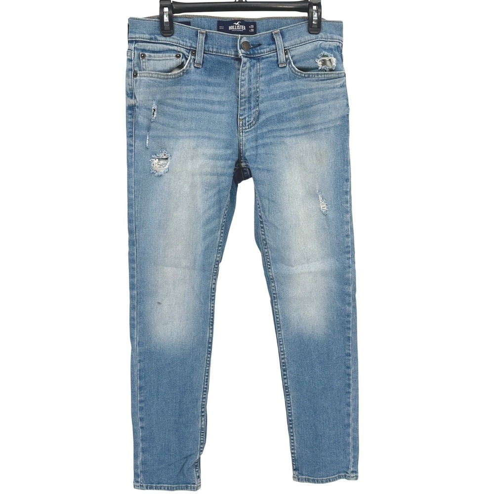 Hollister Jeans Mens 30x30 Blue Skinny Fit Epic Flex Distressed Stretch Y2K